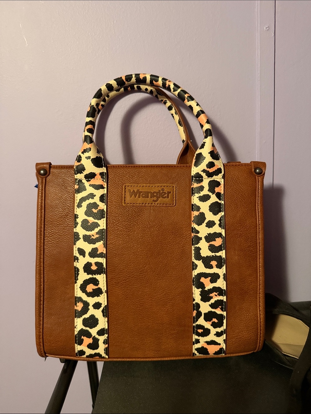 NWT Wrangler Brown Tote with Leopard-Print Straps